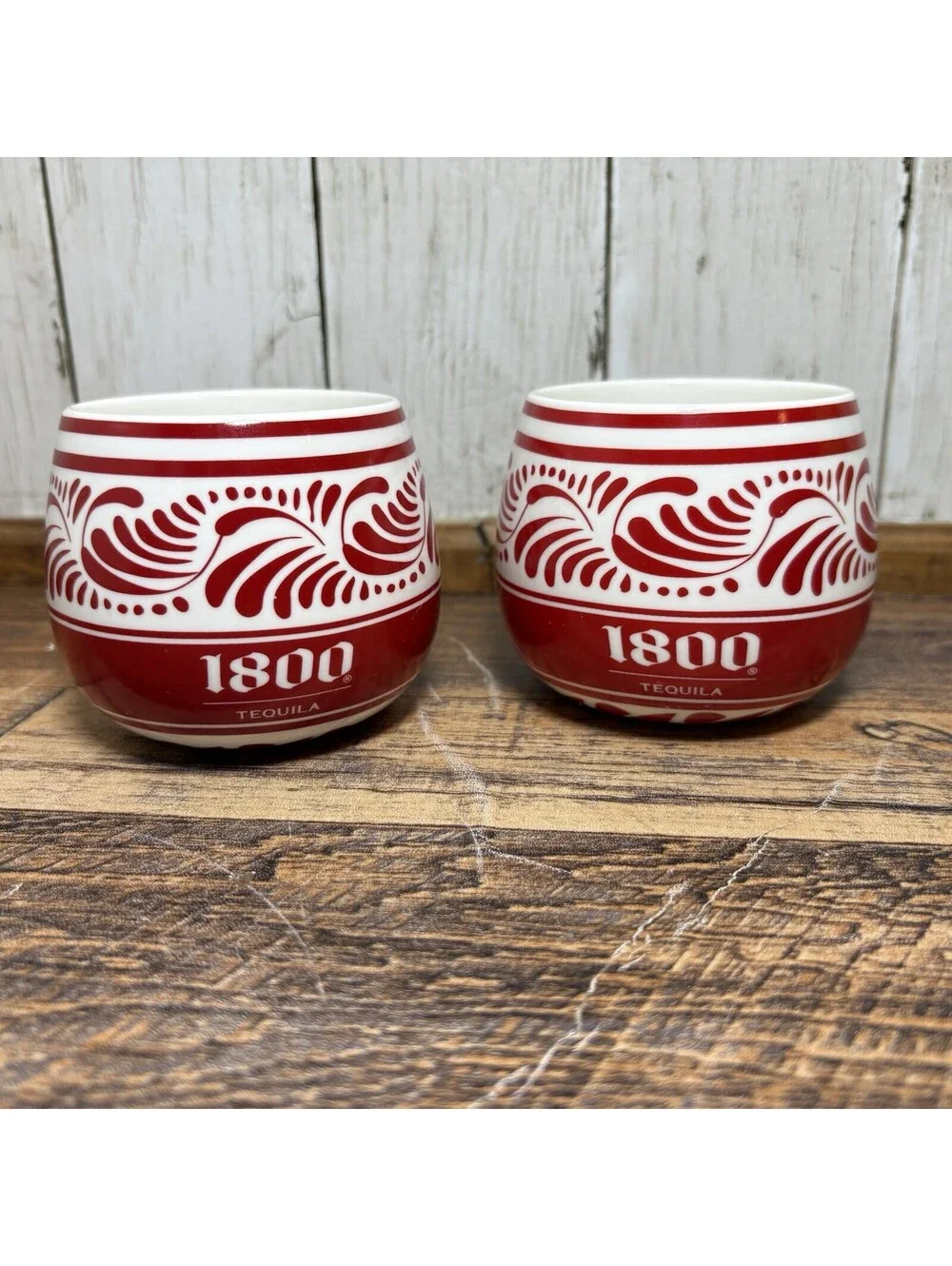 1800 Tequila Ceramic Cups Set of 2 Red/White 10 oz Promotional Gift Set